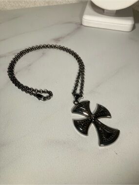 Think Father’s Day ‘Rockfeller’ iron cross hematite necklace.